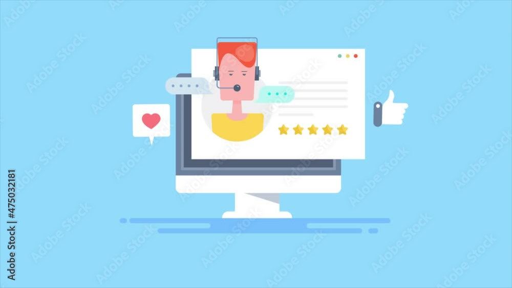 Customer service agent with headsets talking with client, contact us customer care support, business communication helpline operator, office helpdesk representative, 2d animation 4k video clip 