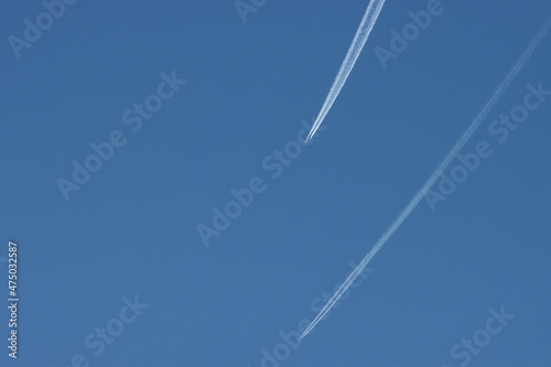 The flight of two planes on the same route.