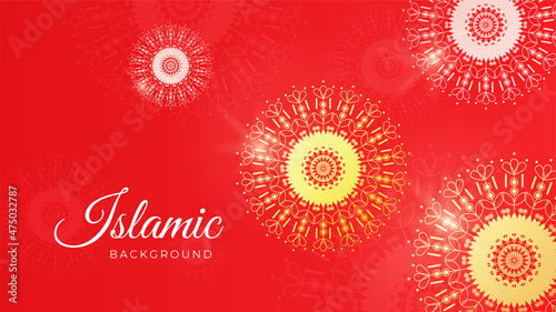 Ornamental Firework red yellow pattern Islamic design background. Islamic Background design for Ramadan Kareem