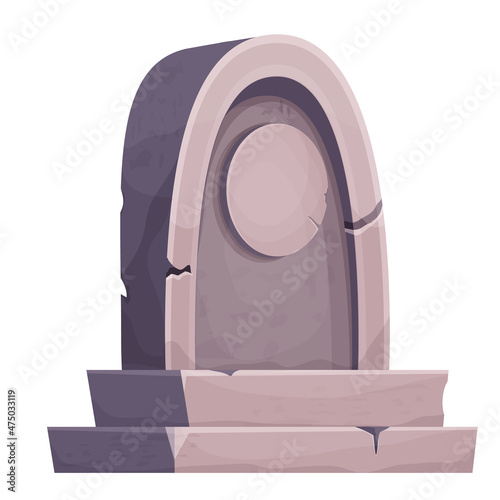 Stone grave, memorial in cartoon style isolated on white background. Funeral, cemetery object. Afterlife monument.