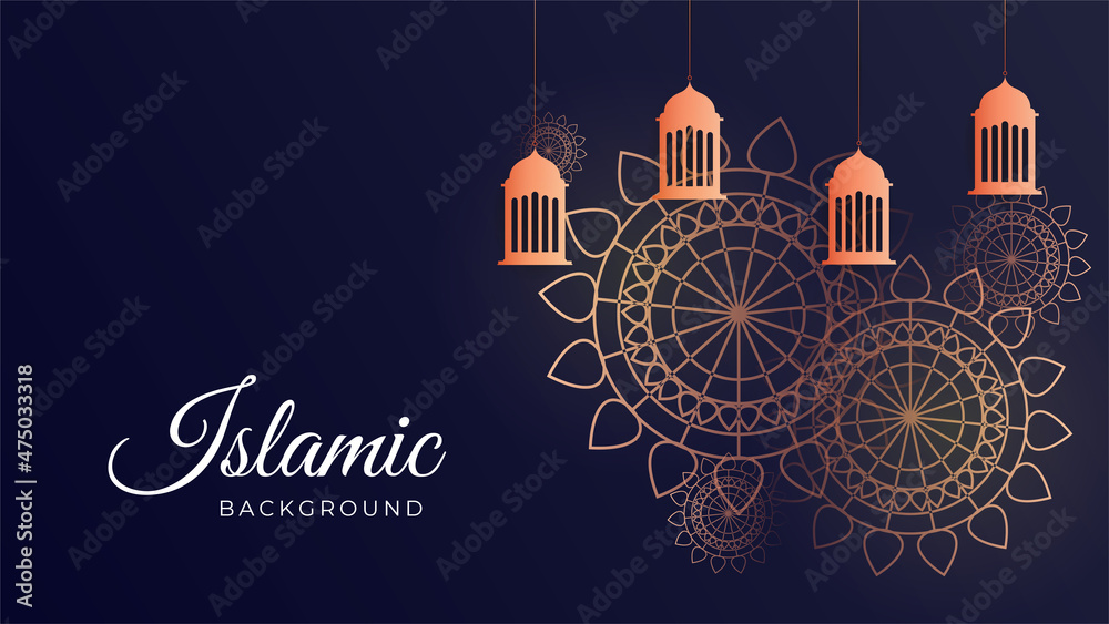 Dimensional arabic dark blue pattern Islamic design background