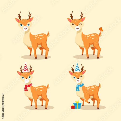 Cute deer cartoon set vector illustration © Artchilles