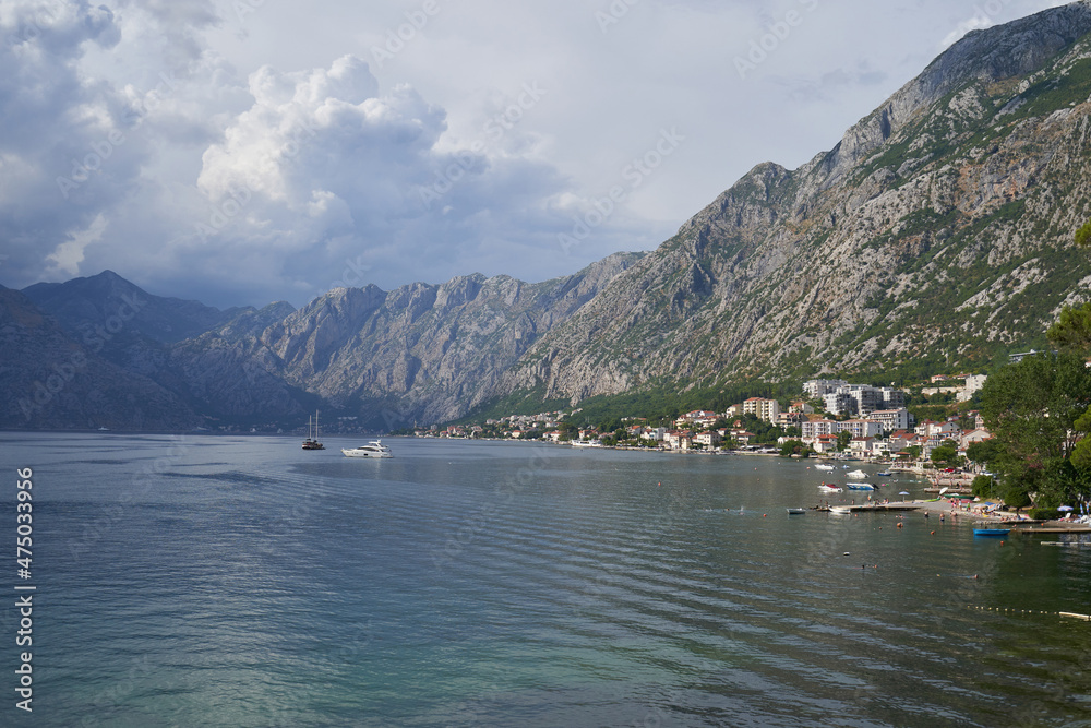 Seascape with mountains and the city of Kotor