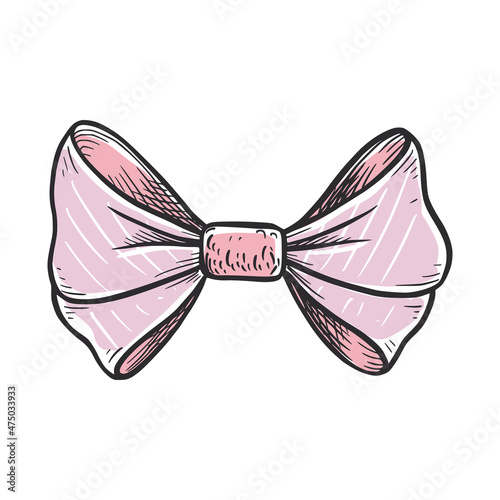 Tie bow color doodle sketch. Hand drawn sketch vintage ribbon neck bow for wedding, fashion element. Isolated vector illustration.