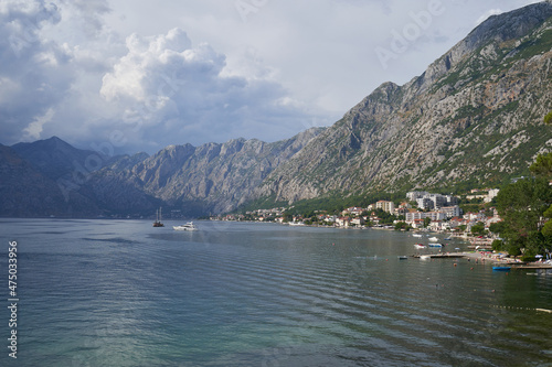 Seascape with mountains and the city of Kotor © pridannikov