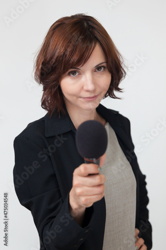 Russian reporter woman portrait concept