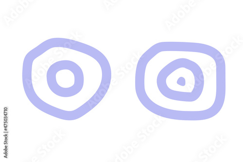 Vector flat simplified concept with light purple abstract circle shapes. Illustration with isolated hand drawn symbols of sun for Christmas decoration on white background