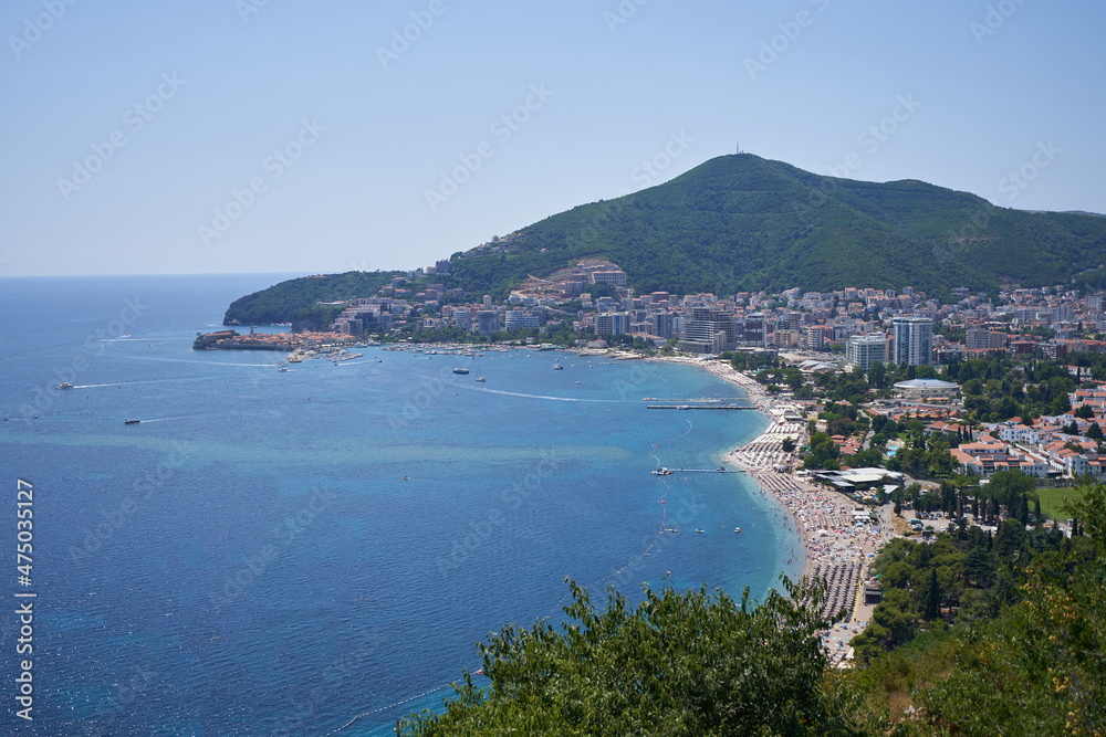 Aerial view of the resort town of Budva in Montenegro