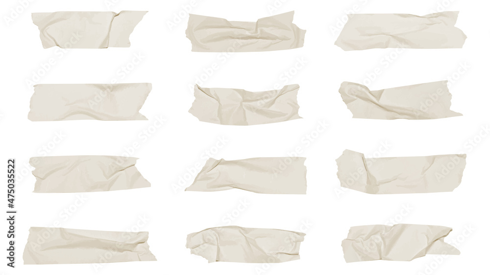Obraz premium Realistic adhesive tape collection Sticky scotch tape of different sizes. Vector illustration.