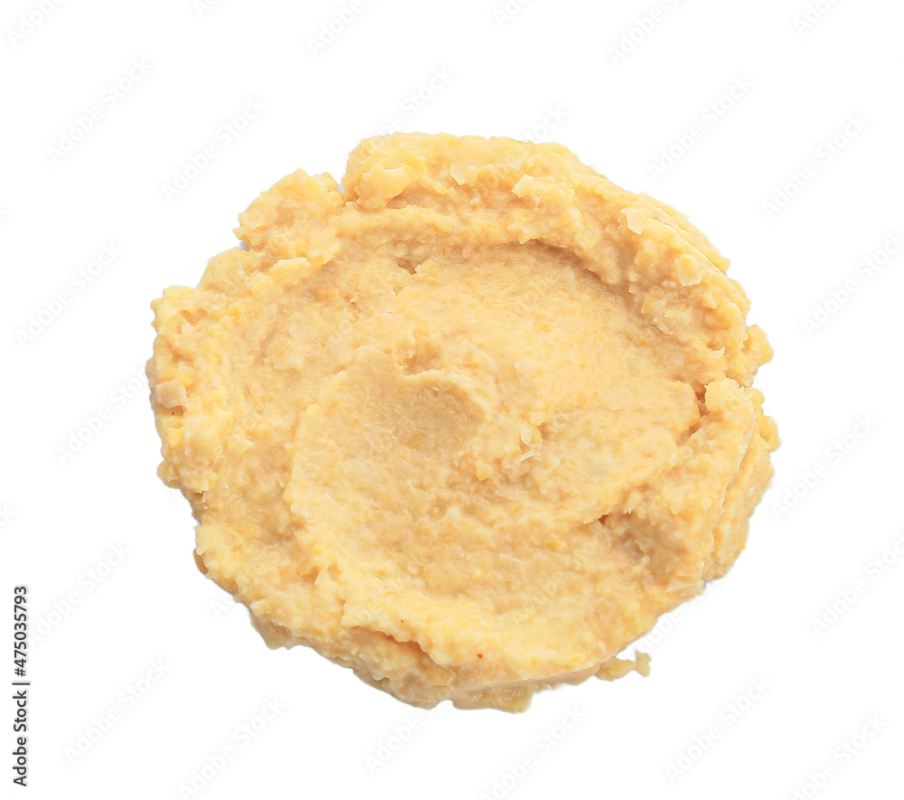 Smear of delicious hummus on white background