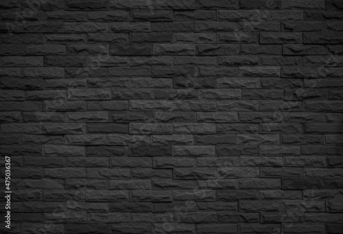 Abstract dark brick wall texture background pattern, Brickwork painted of black color interior old clean concrete grid uneven design backdrop decoration.