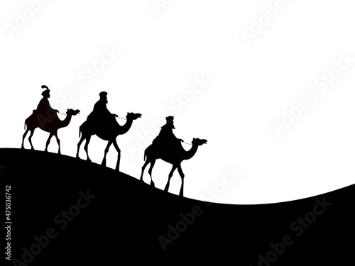 Stampa su Tela Walk of the three wise men over the desert to visit the newborn Jesus, and bring