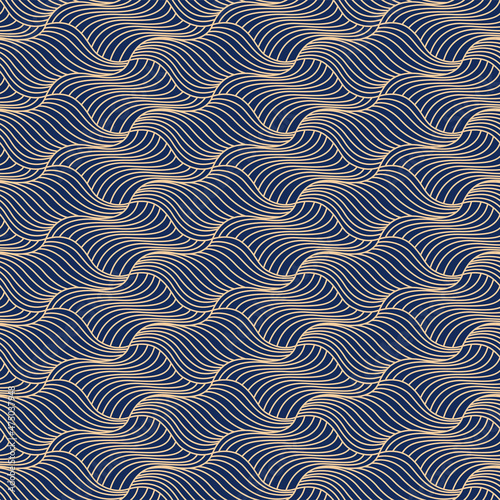 Japanese Curl Line Ocean Wave Vector Seamless Pattern