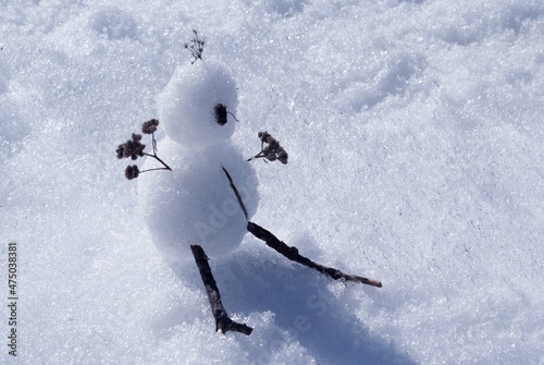 Petit bonhomme de neige sur un champ de neige