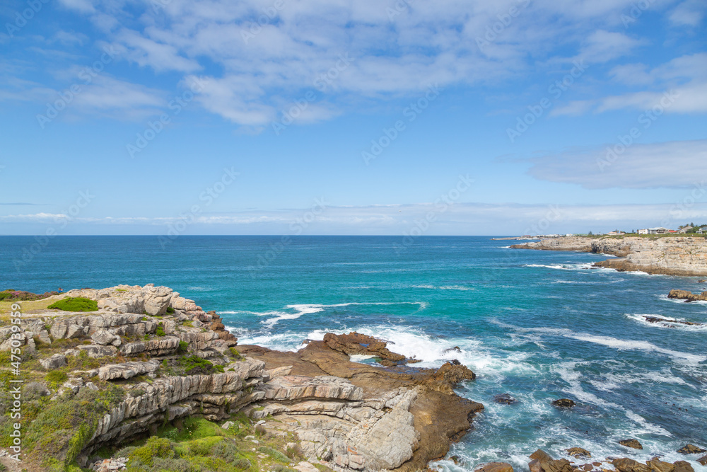 Blue Sky and Blue Sea (Indian Ocean) in Hermanus, Western Cape of South Africa