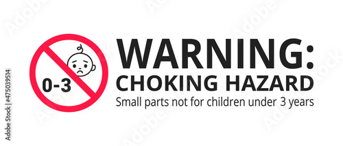 Choking hazard forbidden sign sticker not suitable for children under 3 years isolated on white background vector illustration. Warning triangle, sharp edges and small parts danger.
