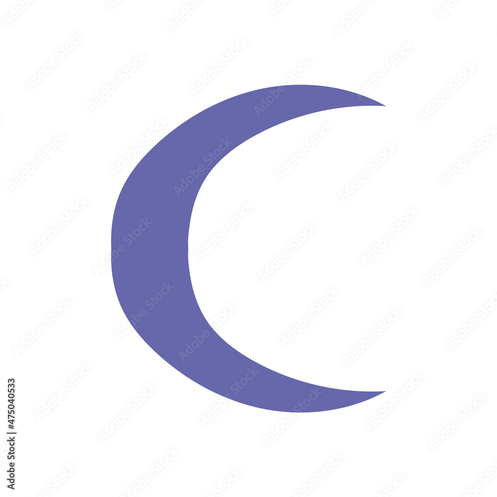 Vector flat simplified concept with purple (very peri) crescent. Illustration with isolated hand drawn half moon for decoration Christmas banner on white background Vector flat simplified concept with purple (very peri) crescent. Illustration with isolated hand drawn half moon for decoration Christmas banner on white background