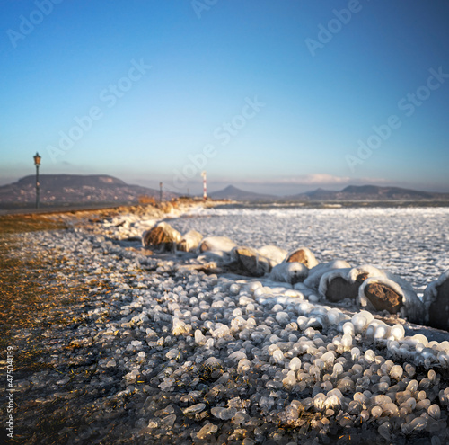 Frozen lake Balaton in Hung...