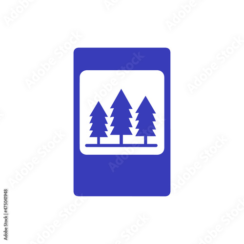 Road sign very peri forest vector icons