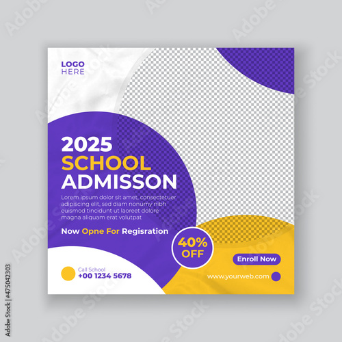 School admission education square social media post template