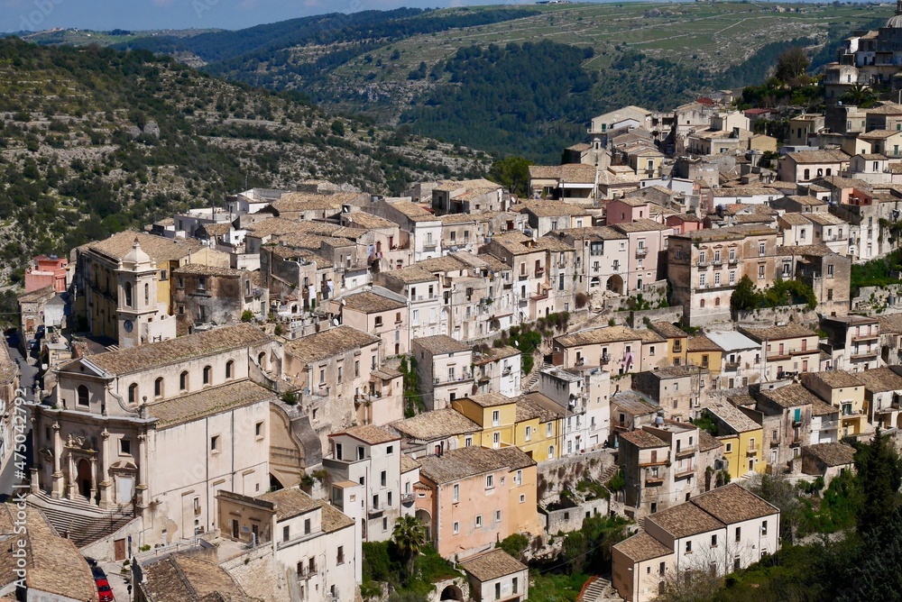 Panoramic view of old townhouses in Baroque city Ragusa, UNESCO World Heritage Site. Sicily, Italy. Panoramic view of old townhouses in Baroque city Ragusa, UNESCO World Heritage Site. Sicily, Italy.