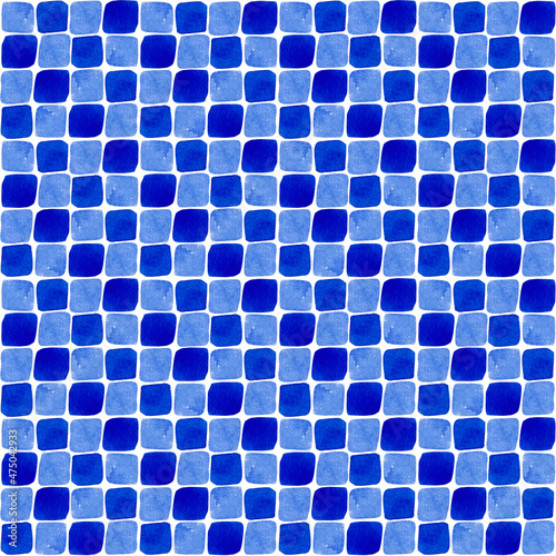 Simple seamless pattern with checkerboard squares. Doodle is done in watercolor.