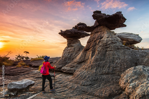 The twin rock pillars in Pha Taem National Park, Ubon Ratchathani  province, Thailand Fototapeta