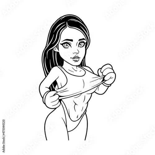 Pin up cartoon sexy fitness girl, vector, logo, mascot, character