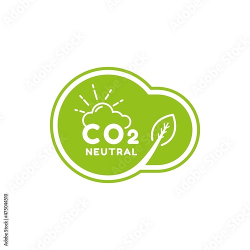 CO2. Carbon Neutral (zero emission) icon logo for climate change and green energy campaign. Eco green friendly sticker label for better environment concept.