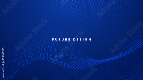 Blue modern technology concept background with wavy lines and particle elements for website