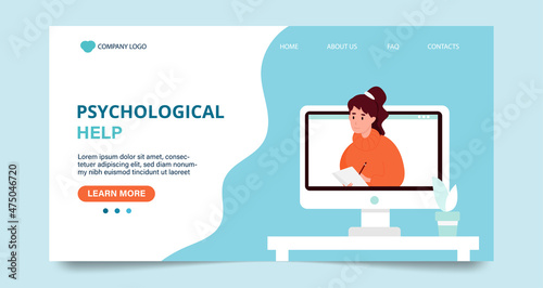 Online psychological support, landing page template. Mental health concept. Vector illustration in flat style