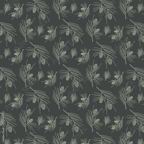 Pine branches with cones seamless pattern