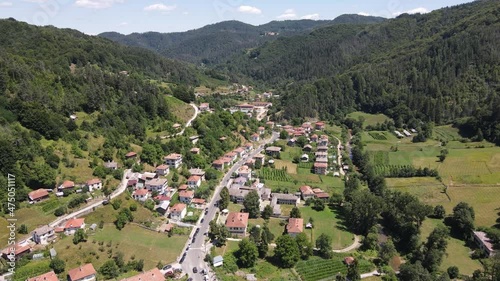 Aerial view of village of Mogilitsa, Smolyan Region, Bulgaria photo