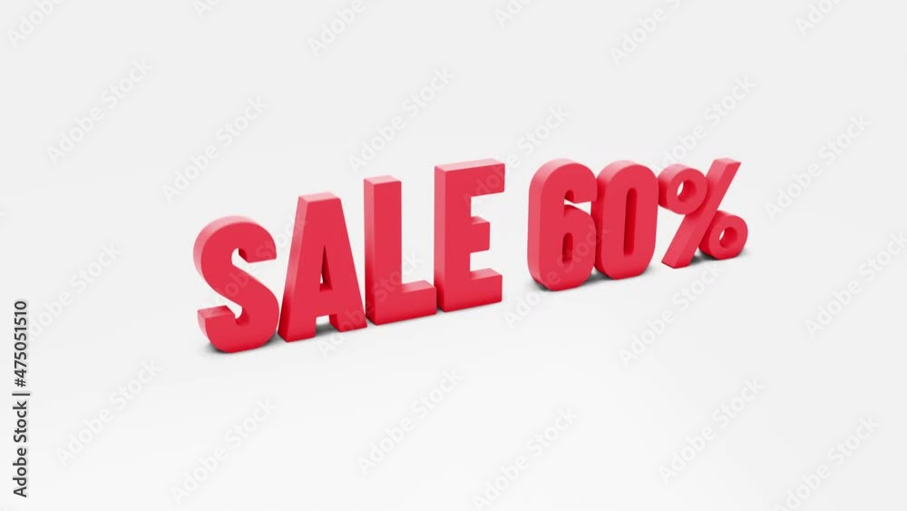 Red 3d letters sale by 60 percent stand on a white surface and bend Red 3d letters sale by 60 percent stand on a white surface and bend