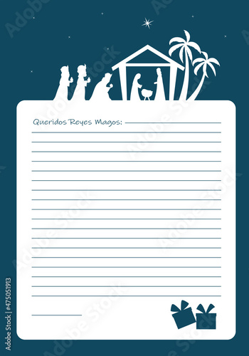 Letter to the Three Wise Men from the East. Template written in Spanish	. Three Wise Men and Nativity Scene portal	