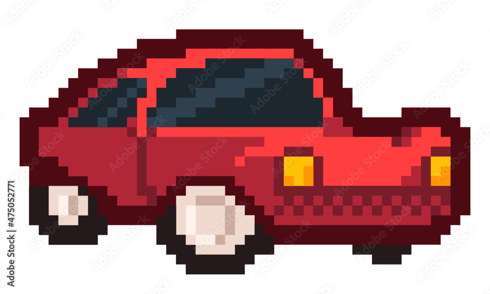 Obraz premium Pixel Art - Red Sport Car - Cartoon style - 8bit Game Art
