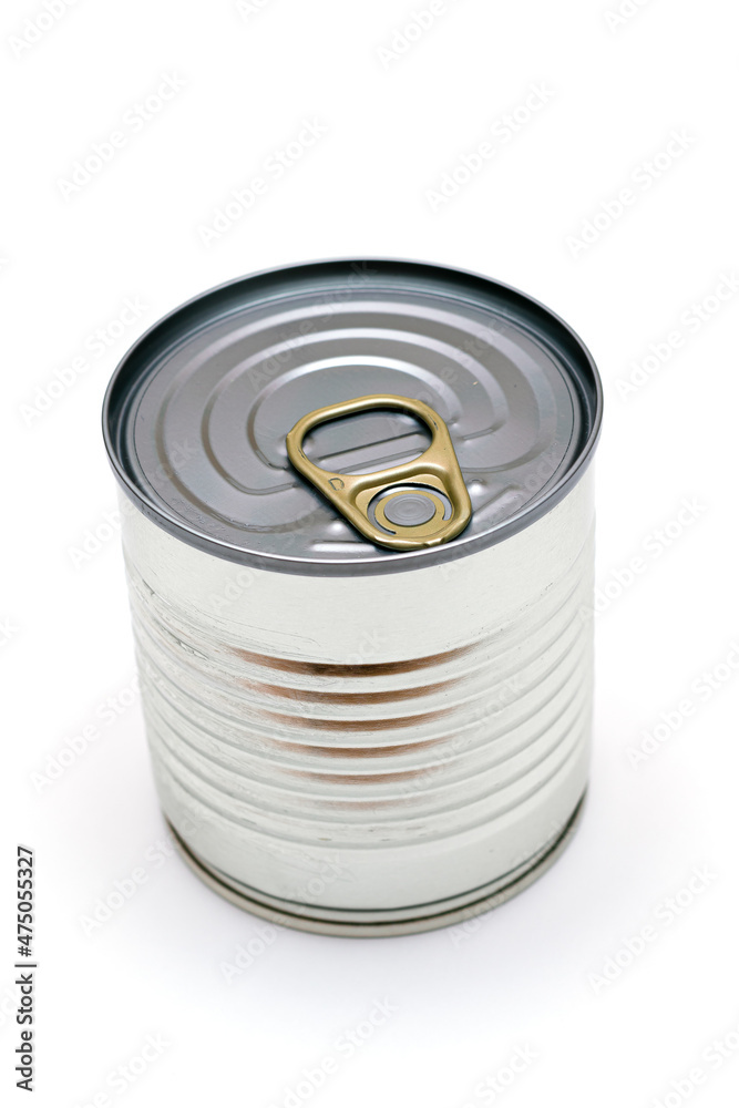 Unopened Tin Can with Blank Edge on White Background. Canned Food. Aluminum Can for Safe and Long Term Storage of Food. Steel Sealed Food Storage Container Unopened Tin Can with Blank Edge on White Background. Canned Food. Aluminum Can for Safe and Long Term Storage of Food. Steel Sealed Food Storage Container