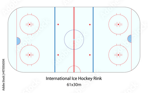 Ice hockey rink top view. International sport arena for championship