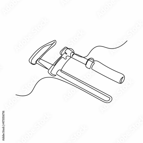 Vector abstract continuous one single simple line drawing icon of carpenter s clamp in silhouette sketch.