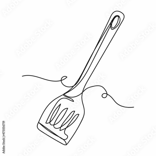 Vector abstract continuous one single simple line drawing icon of cooking spatula in silhouette sketch.