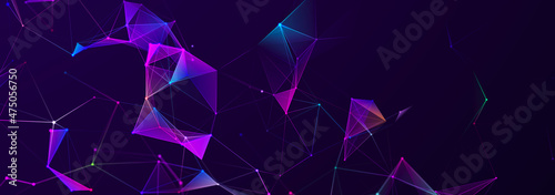 Abstract 3D illustration with connected dots and lines. Wireframe polygonal element. Science and technology. 3d.
