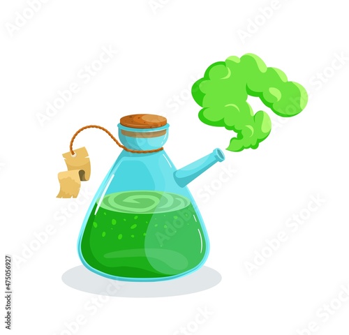 Magic flask glass potion bottle with elixir Vector