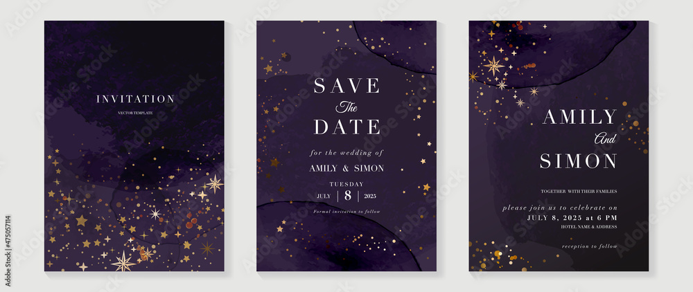 Wedding invitation Card template with star and moon themed . Gold and ...