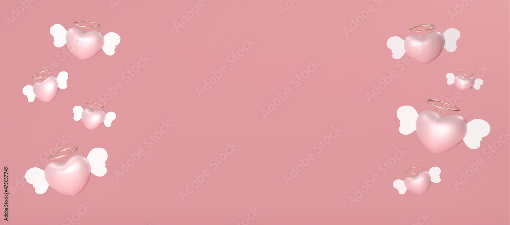 3d rendering of hearts on pink background for promotional item design with place for text valentine's day concept