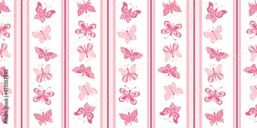 Butterfly and plant seamless pattern.Simple flat cute element insect.Cute cartoon design.