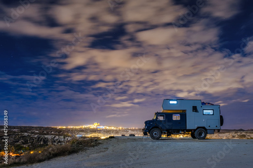 Campervan and Camper truck in Capadoccia at night
