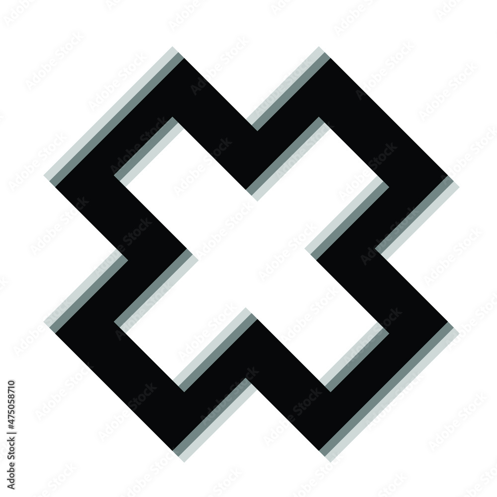 Obraz premium Glitch distorted geometric shape . Blurred cross .Minimal art design . Noise destroyed logo . Trendy defect error shapes . Glitched frame .Broken effect .vector 