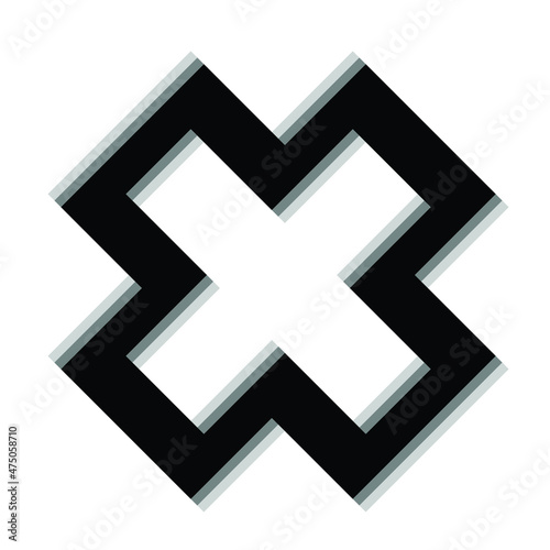 Glitch distorted geometric shape . Blurred cross
 .Minimal art design . Noise destroyed logo . Trendy defect error shapes . Glitched frame .Broken effect .vector 