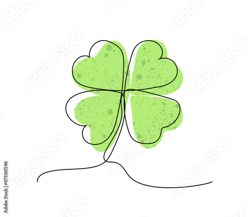 Clover four leaf line art. St. Patrick's day. Continuous line drawing. 