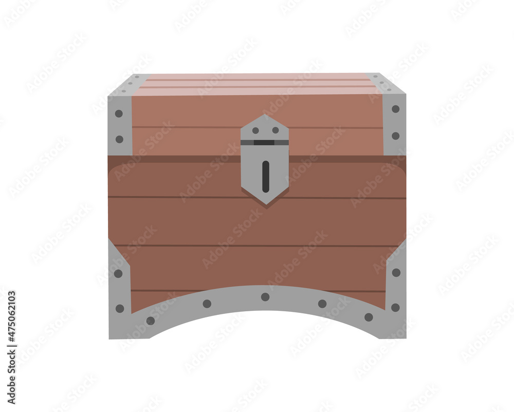 Chest box. Ancient treasure box or pirate closed wooden container.  cartoon icon coffer isolated on white background